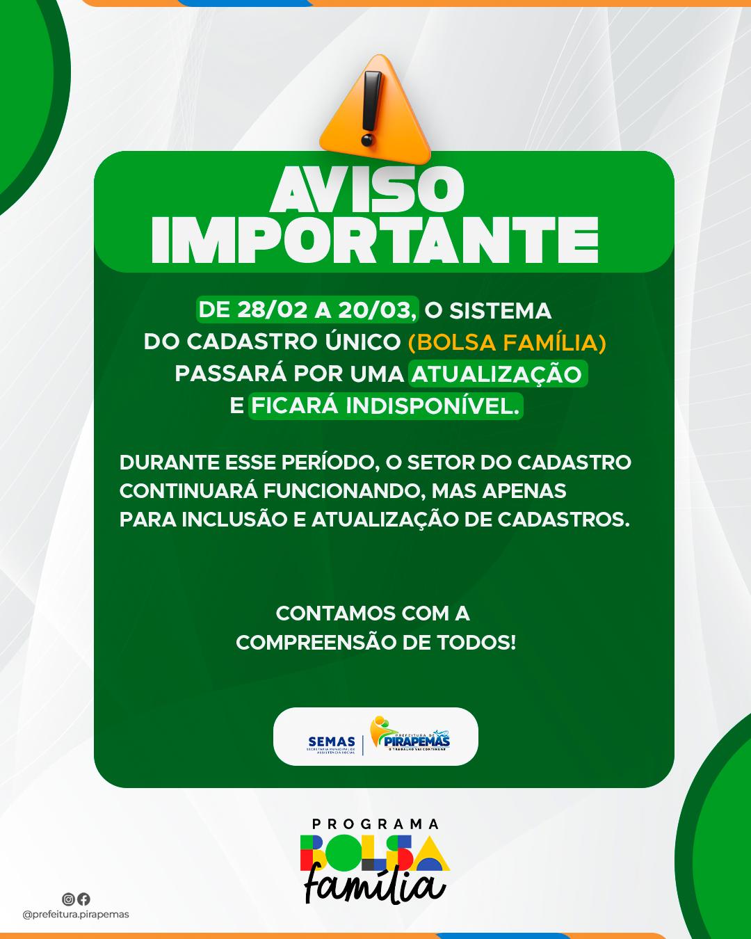 Atualização no sistema do Cadastro Único (Bolsa Família)
