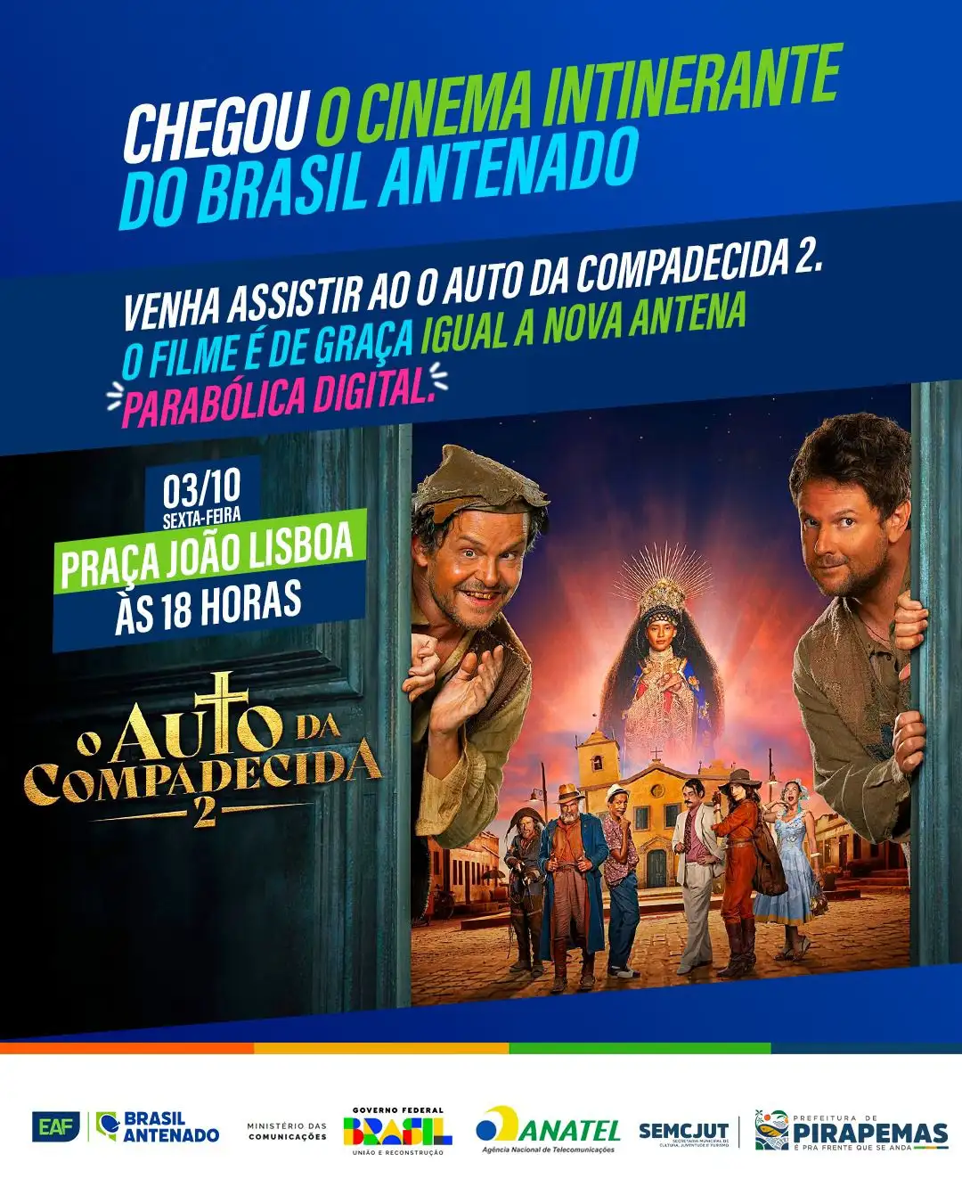 🎬✨ Amanhã é dia de cinema em Pirapemas!