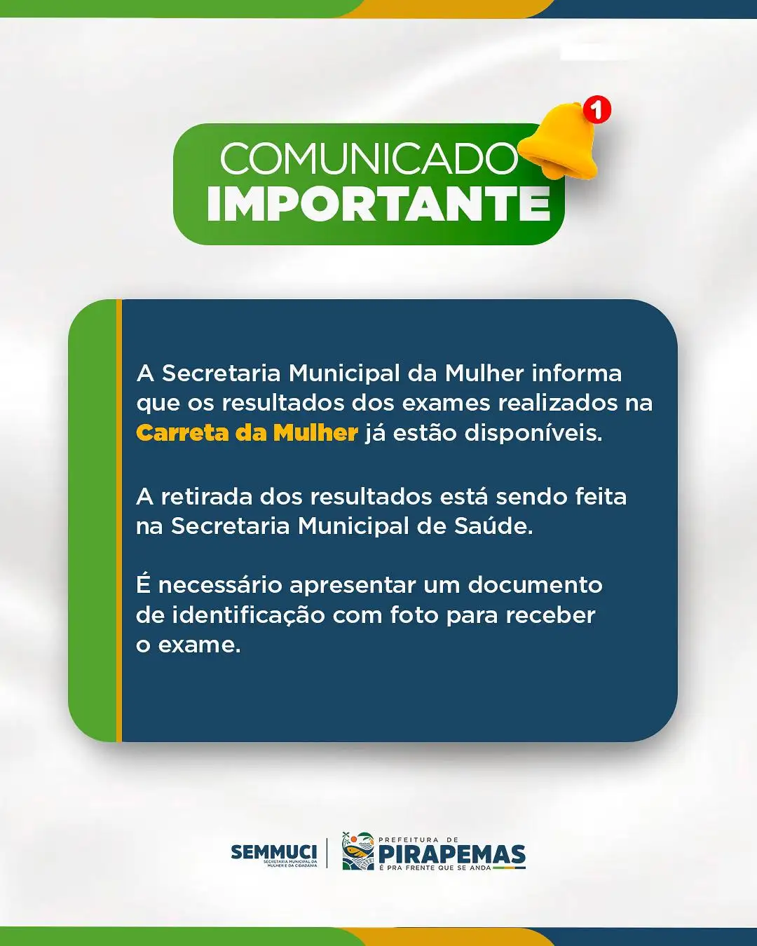 COMUNICADO IMPORTANTE - Exames na Carreta da Mulher já estão disponíveis!
