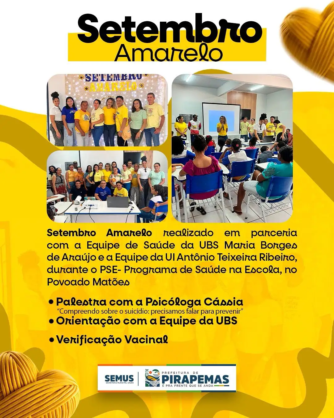 SETEMBRO AMARELO – AÇÃO NO POVOADO MATÕES 💛